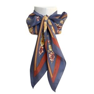 Lanvin Paris Vintage Silk Scarf – Long 9" x 68" Blue Floral – Made in Japan